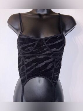 Fashionkilla Black Textured Zebra Bustier Top
